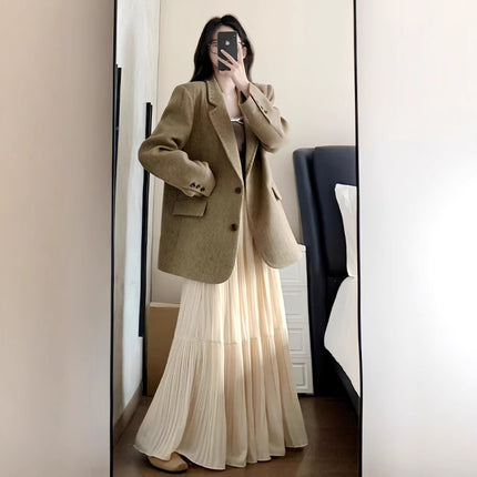 Korean Style 2026 Spring and Summer New Fashion Elegant Skirt Versatile High-Waisted Autumn and Winter Pleated Loose Large Hem Long Skirt