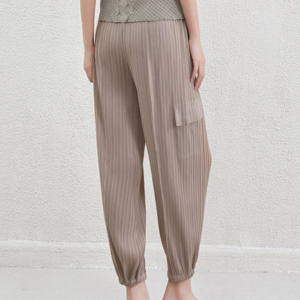 Sports Style Pleated Casual Pants for Women Summer New Elastic Large Size Fat mm Cigarette Pipe Harem Radish Nine-Point Casual Pants