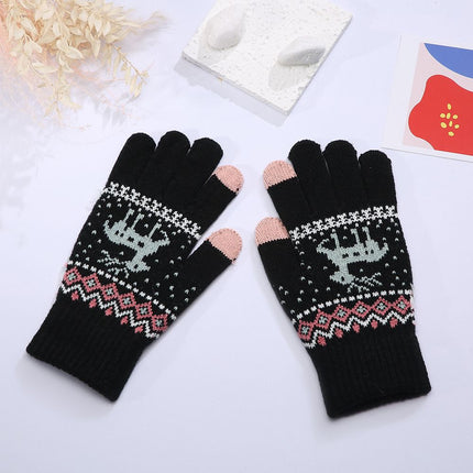 Knitted Touch Screen Gloves Men's and Women's Couple Gloves Autumn and Winter Korean Style Fawn Jacquard All-match Cold-proof Warm Cross-border Gloves