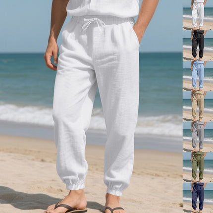 European and American Cross-Border Independent Station Four-Season Beach Trendy Men's Loose Linen Large Size Casual Sports Leggings Trousers for Men