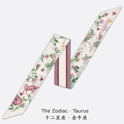 2025 Spring Tarot Twelve Constellations Series Women's Twill Silk Ribbon Tie Bag Small Silk Scarf Ribbon Scarf