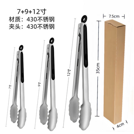 Cross-Border High-Temperature Resistant Steak Grilling Tongs 430 Stainless Steel Anti-Scalding Thickened Barbecue Tongs Kitchen Tools Food Tongs