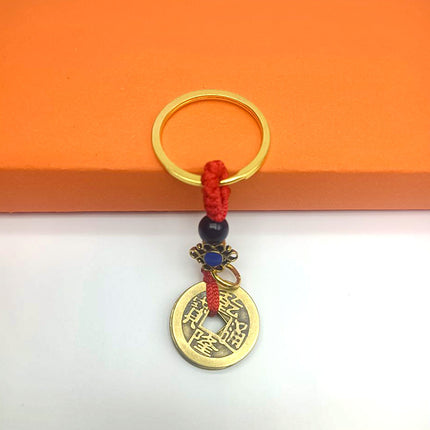 Brass Five Emperor Money Rope Pure Copper Five Emperor Money Red Rope Copper Five Emperor Money Red Rope Keychain Copper Money Key Pendant Wholesale