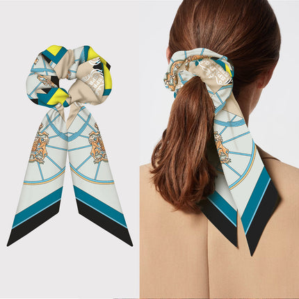 French spring new carriage chain Women's twill silk all-match decorative ponytail hair tie hair band hair tie hair accessories