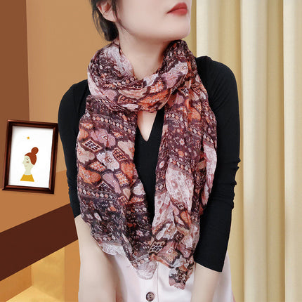 Spring and Summer Cotton Linen Pressed Pleated Leopard Scarf Women Autumn and Winter New Stylish Fashion Beach Scarf Shawl