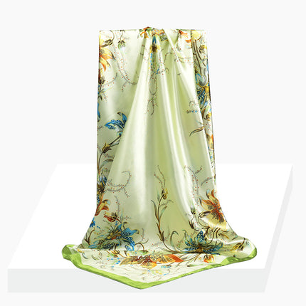 Spring and Autumn New 90 Square Scarf Printing Silk Satin Hangzhou Scarf Square Scarf Shawl Gift Factory Wholesale