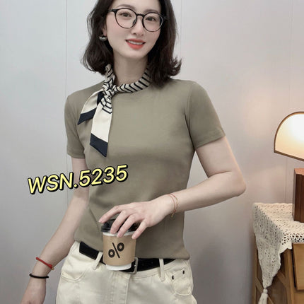 2025 summer new casual round neck solid color pullover short sleeve T-shirt women's top 5235