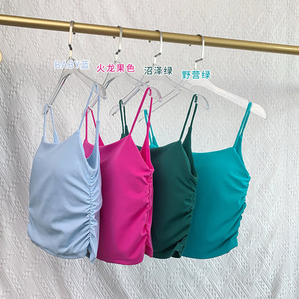 Naked Fashionable Pleated Back Strap Yoga Bra Women's Pilates Running Outdoor Sports Fitness Vest