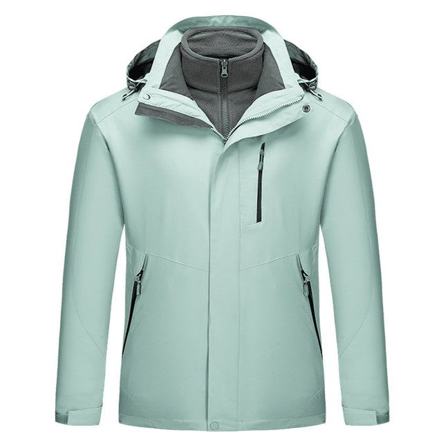 Three-In-One Jacket with Logo for Men and Women, Outdoor Detachable Cold-Proof and Warm Mountaineering Workwear, Team Uniform with Hood