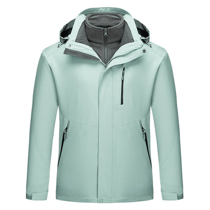 Three-In-One Jacket with Logo for Men and Women, Outdoor Detachable Cold-Proof and Warm Mountaineering Workwear, Team Uniform with Hood