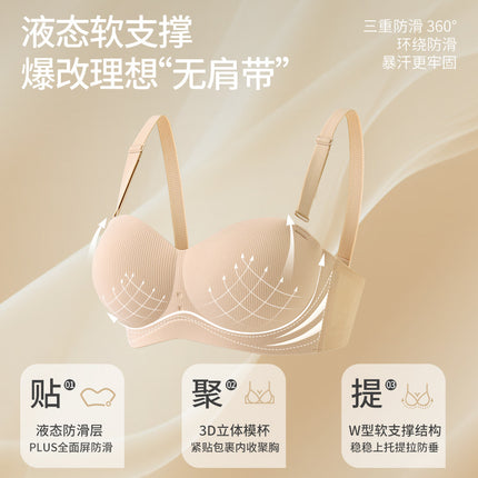 Half-Cup Seamless Small Bust Enhancing Push-Up Bra, 12-Cup Anti-Slip Strapless Underwear for Women, New Summer Product