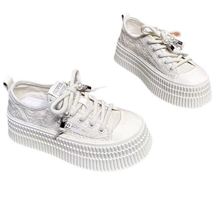 Women's Thin White Sneakers 2026 Spring New Lace Mesh Breathable Thick-Soled Height-Increasing Casual Sports Shoes for Women