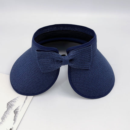 Summer Foldable Empty Top Straw Hat Women's Outdoor Portable Bow Big Cornice Sun Hat Fashion Cross Border Hat