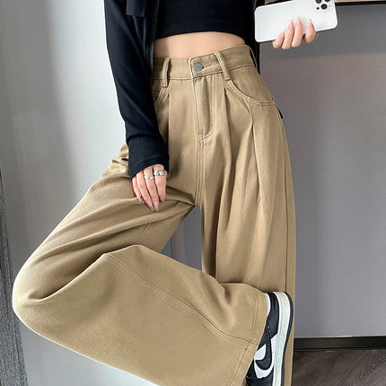 brown High Waist Work Jeans Women's Trendy All-match New Loose Slimming Casual Brown Wide Leg Pants
