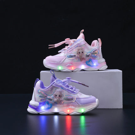 Wholesale with lights girls sneaker 2025 spring new fashion butterfly princess shoes children running shoes in stock