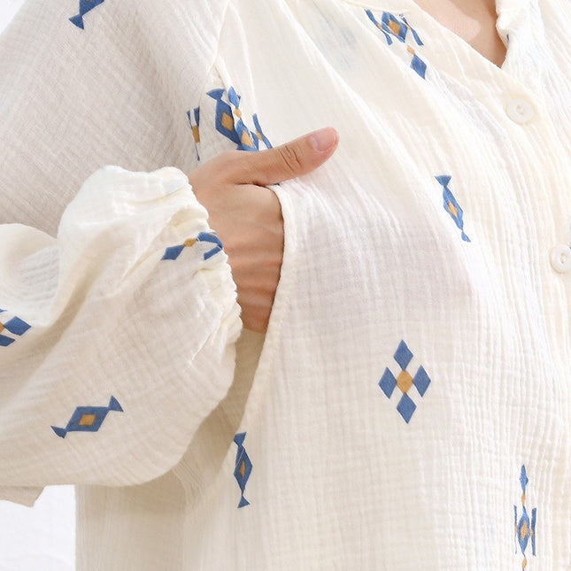 A variety of pure cotton chest pad month clothing spring and autumn crepe postpartum nursing suit long sleeve nursing loose two-piece women's set