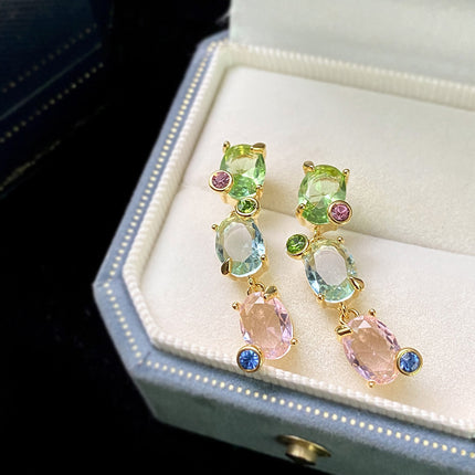 Beating Heart Sugar Cube Earrings Green Crystal Earrings Women's Niche Light Luxury Personalized Fashion High-End Design Earrings