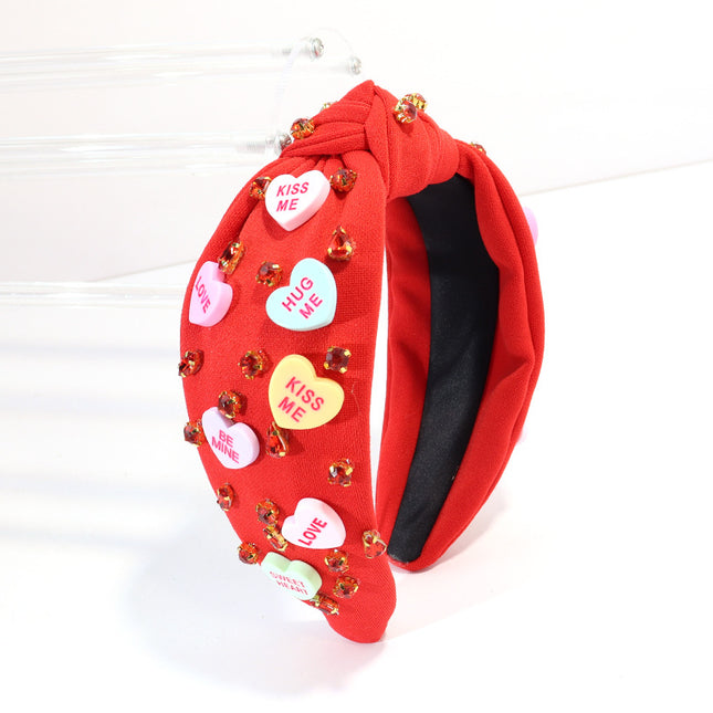Cross-border European and American New Diamond-encrusted Love Hair Hoop Beaded Fashion Sweet High-end Knot High Cranial Top Ball Head Hoop
