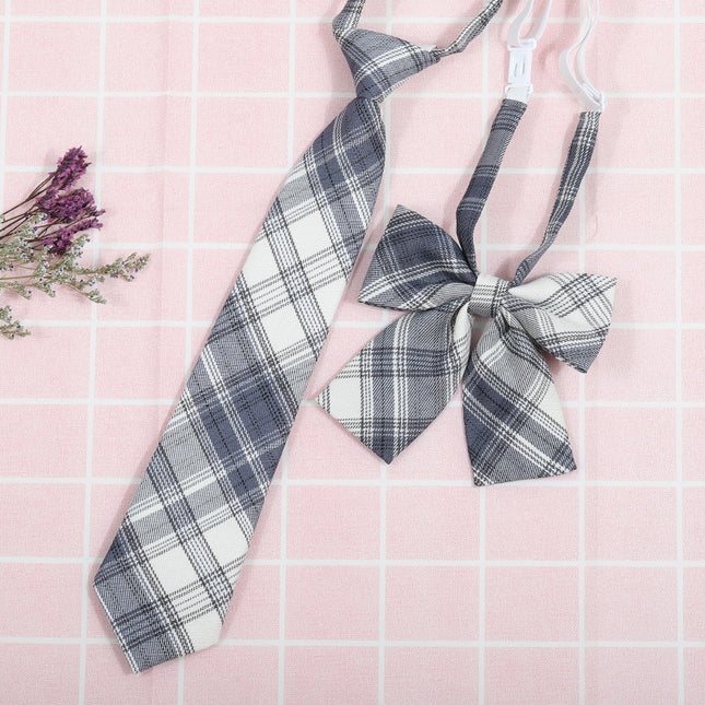 Japanese and Korean striped jk/dk college style men's and women's red cyanotic gray blue shirt accessories tie-free collar set
