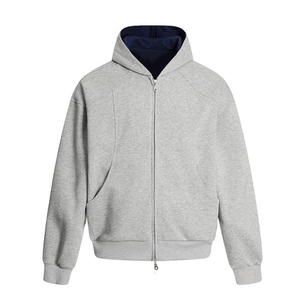 American Retro Contrasting Color Double Zipper Cardigan Hooded Sweatshirt Boys Silhouette Loose Lazy Trendy Brand Hoodie Jacket Autumn