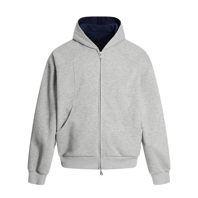 American Retro Contrasting Color Double Zipper Cardigan Hooded Sweatshirt Boys Silhouette Loose Lazy Trendy Brand Hoodie Jacket Autumn