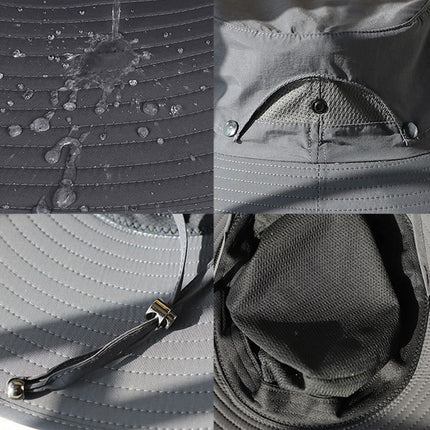 Summer big brim Hat sun protection windproof fisherman hat men and women outdoor mountaineering fishing sun hat mesh breathable sun hat