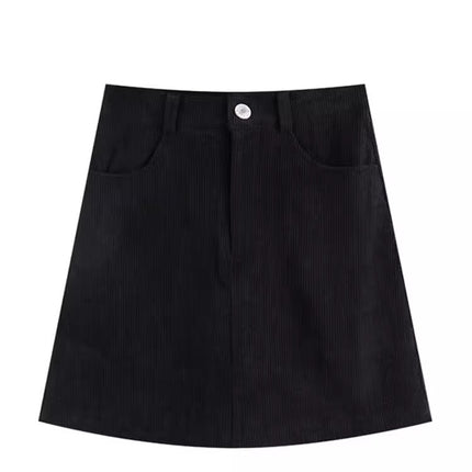 Curry Color High Waist Slimming Corduroy Skirt New Autumn and Winter Petite Hip Skirt Elegant A- line Skirt 2024 Women