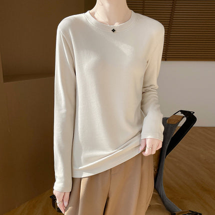Autumn and Winter New Velvet Bottoming Knitwear for Women, Warm Cotton, Classy Quality Round Neck, Simple and Versatile Inner Long-Sleeved Knitwear