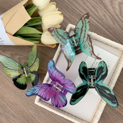 YHJ Hair Accessories New High-end Sense Simulation Butterfly Grab Clip Disc Hair Printing Hairpin Back Head Shark Clip Hair Grab