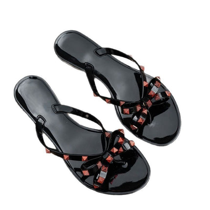 Summer Foreign Trade New Sandals Flat Bottom Bow Rivet Slippers Women's Flip Flops Garden Jelly Beach Sandals