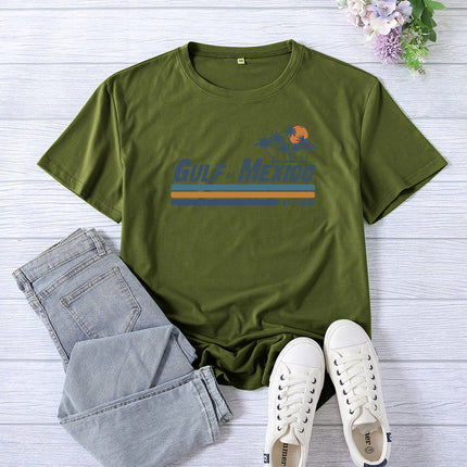 Amazon Supply Guif of Mexico Printed Short-Sleeved Women's Casual Summer Casual Loose Round Neck