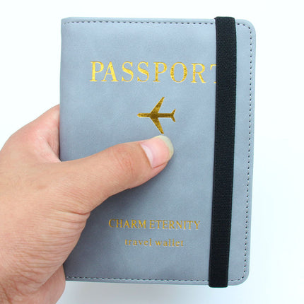 Rfid Anti-Magnetic Passport Holder Amazon Passport Book English Foil Stamping Ticket Holder Multi-Card Slot Elastic Band Passport Cover Leather