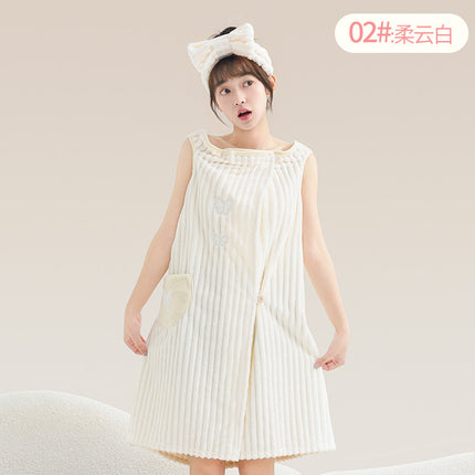 New Cartoon Bath Towel Thickened Nightdress Water Absorbent Quick-drying Wearing Bath Dat Belt Cute Household Bathrobe Bath Dress for Women