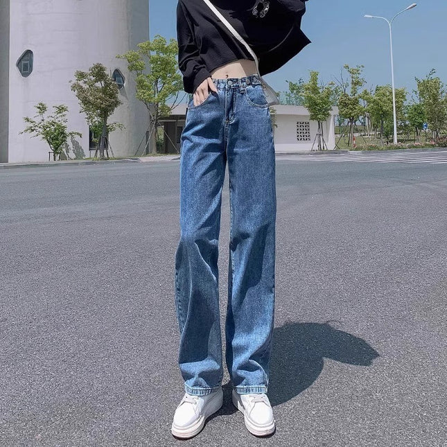 plus size Vintage Straight Leg Jeans Women's Fashion All-match New High Waist Loose Slimming Narrow Casual Wide Leg Pants