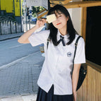 Girls attached short-sleeved shirt + black bow tie / XS