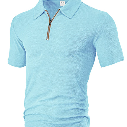 European and American Cross-border Men's Summer New Casual Loose Towel Jacquard Zipper Placket Men's Short-sleeved Polo Shirt