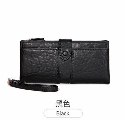 Cross-border European and American retro lychee pattern buckle long women's wallet Korean-style large capacity multi-functional bifold card holder