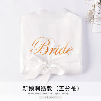 bride Gown morning Gown Lady nightgown wedding makeup bridesmaid group wedding kimono imitation silk cardigan bathrobe