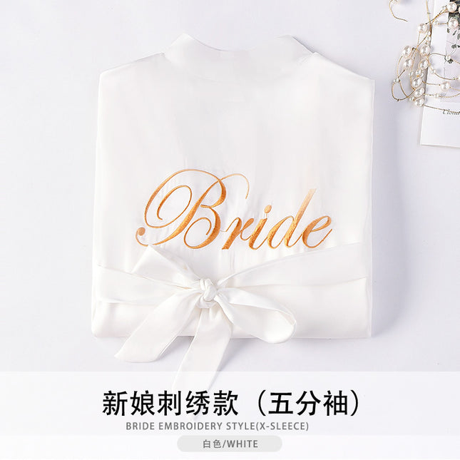 bride Gown morning Gown Lady nightgown wedding makeup bridesmaid group wedding kimono imitation silk cardigan bathrobe