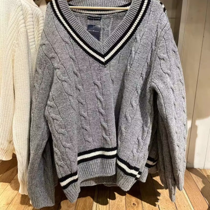 Brandy Knitted Sweater Women's Fresh Casual Versatile Fashionable V-Neck Cotton Elegant Cable Age-Reducing Long Sleeves