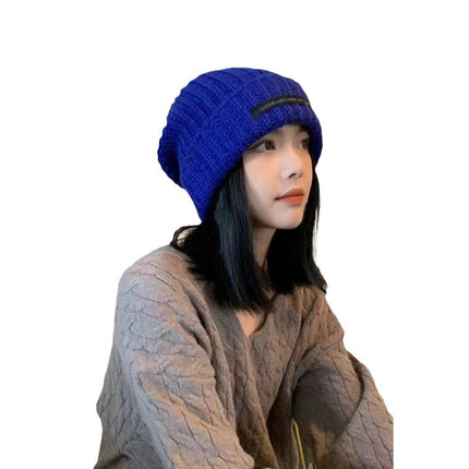 Hat Autumn and Winter Fashion Korean Knitted Hat Piled Big Head Big Brim Wool Hat All-match Face Show Small Warm Cold Hat
