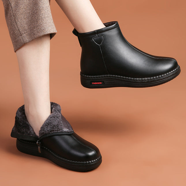 Mom's Shoes, Short Boots for the Elderly, Warm Winter Non-Slip Shoes for Middle-Aged and Elderly Women, Plus Suede Leather Shoes, Autumn and Winter Middle-Aged Winter Cotton Shoes