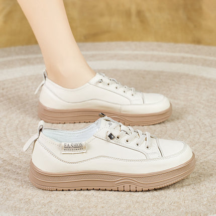 White Shoes Women's 2025 New Spring Women's Shoes Genuine Leather All-match Pregnant Women's Casual Shoes Soft Sole Sports Board Shoes