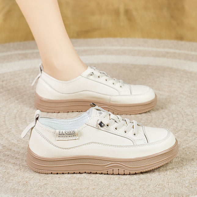 White Shoes Women's 2025 New Spring Women's Shoes Genuine Leather All-match Pregnant Women's Casual Shoes Soft Sole Sports Board Shoes