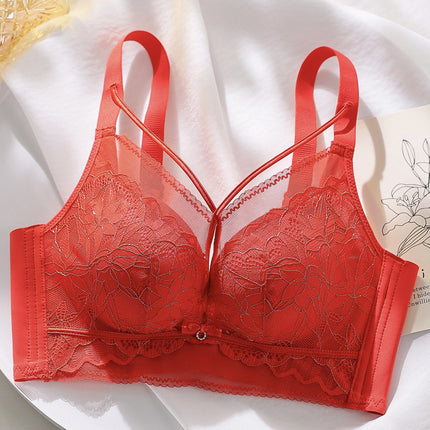 New Style Underwear Women's Lace No Steel Ring Small Chest Large Thickened Bra Push-up Adjustable Sexy Bra