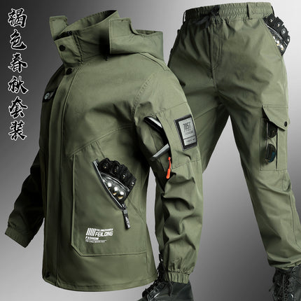Men's Autumn and Winter Fleece-Lined Thickened Softshell Tactical Outdoor Sports Workwear Suit, Waterproof and Windproof