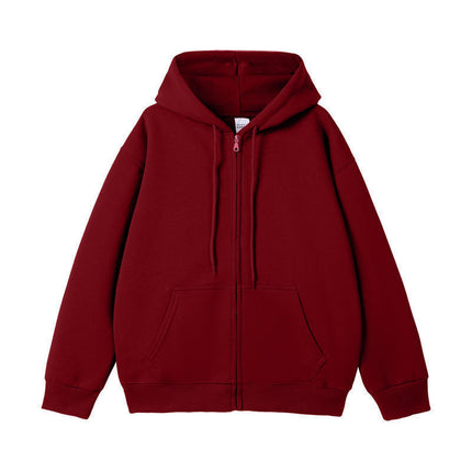 American-Style Trendy Brand 350g Pure Cotton Zip-Up Hoodie, Unisex Versatile Loose Top, Oversized Cardigan Jacket