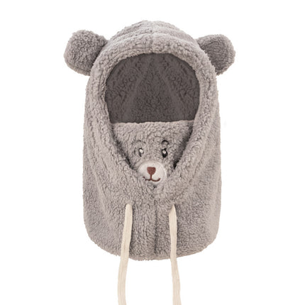 Autumn and Winter Ready-Made Bear Hat Scarf Integrated Gloves Plush Double-Layer Thickeneded Multi-Functional Ear Protection Outdoor Warm Hat