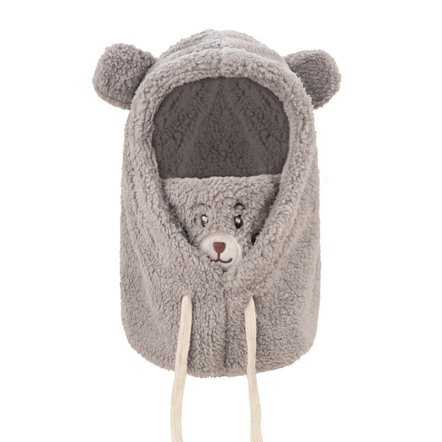 Autumn and Winter Ready-Made Bear Hat Scarf Integrated Gloves Plush Double-Layer Thickeneded Multi-Functional Ear Protection Outdoor Warm Hat