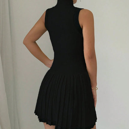 Cross-border European and American Women's AliExpress Explosions Knitted Mini dress Fashion Round Neck Ruffled A- line dress